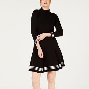 NWT: Anne Klein Ruffle Neck Striped Trim Dress